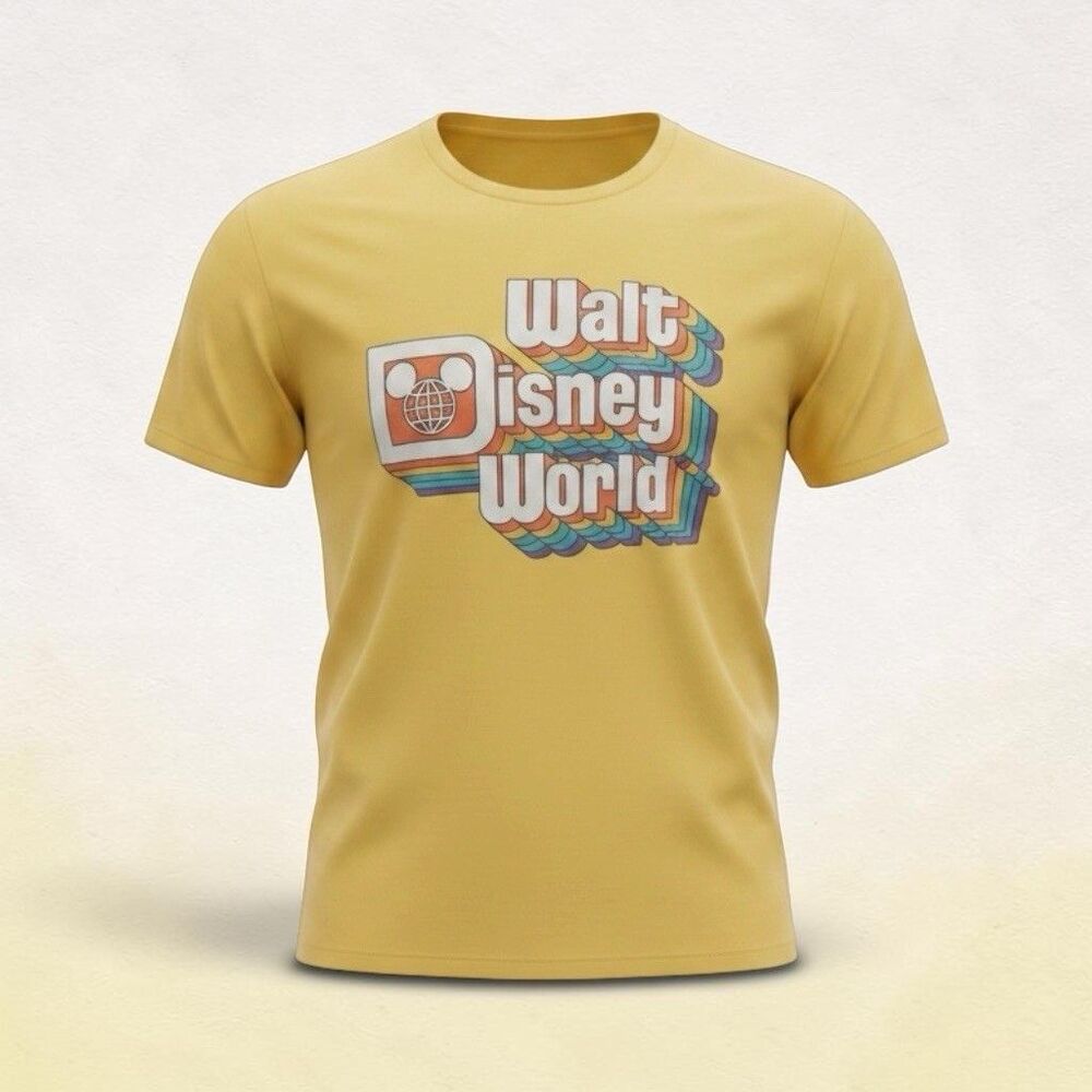 Walt Disney World Retro Logo Yellow T-Shirt Unisex XXL 100% Cotton Parks
